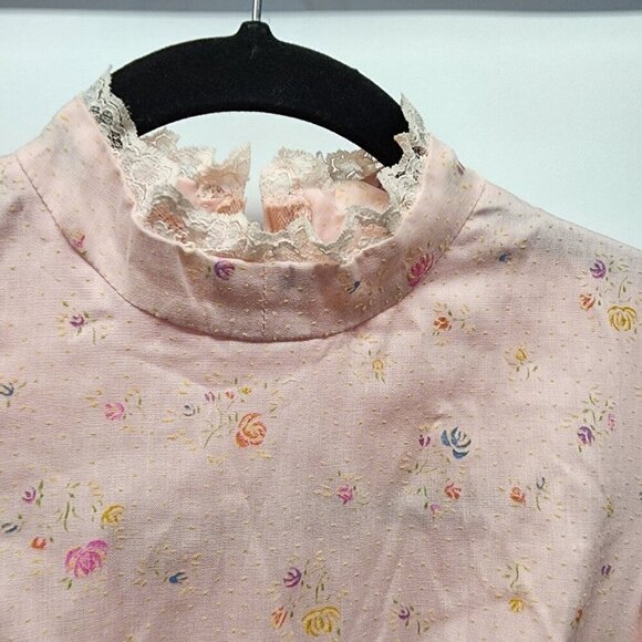 Vintage Handmade 70's Prairie CottageCore Pink Floral Long Sleeve Dress Sz 0? - Picture 8 of 16